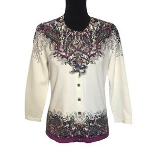 Charter Club Paisley Style Button Cardigan in Cream - Size Small